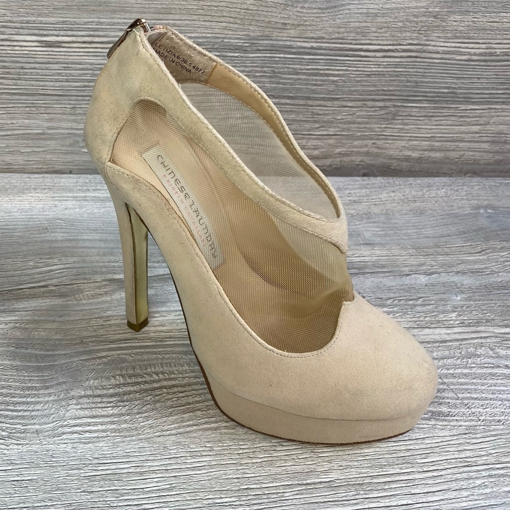Chinese Laundry Kristen Letizia platform leather bootie 6 mesh and sweat heart